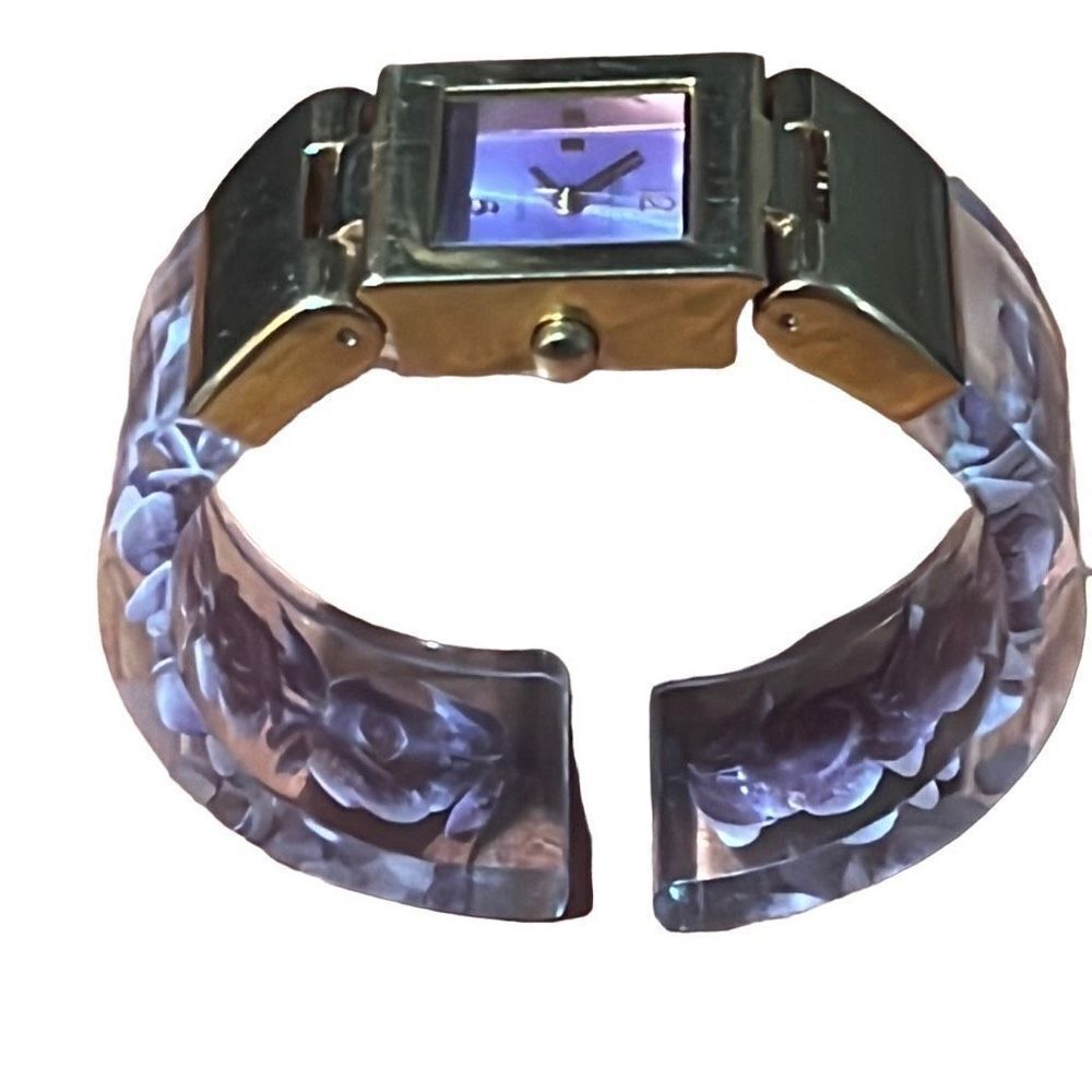 Vintage Purple Joan Rivers Floral Cuff Watch Time Piece Costume Jewelry